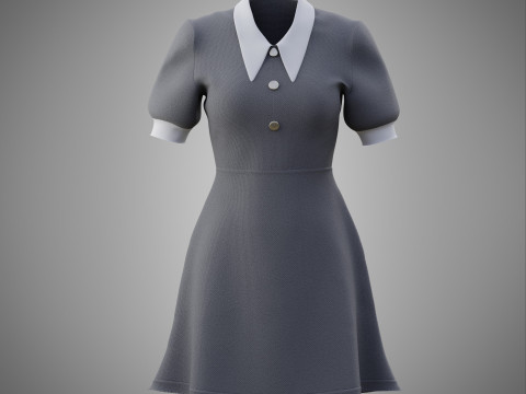 Damska szara sukienka biurowa z kołnierzykiem Model 3D odzieży Model 3D