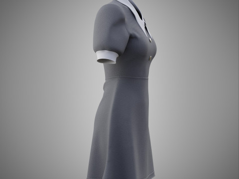 Damska szara sukienka biurowa z kołnierzykiem Model 3D odzieży Model 3D