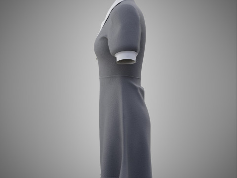 Damska szara sukienka biurowa z kołnierzykiem Model 3D odzieży Model 3D