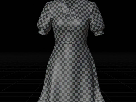 Damska szara sukienka biurowa z kołnierzykiem Model 3D odzieży Model 3D