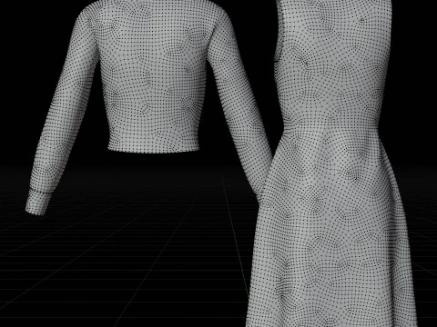 Female Plaid Student Uniform Checkered Dress Shirt Outfit 3D Model
