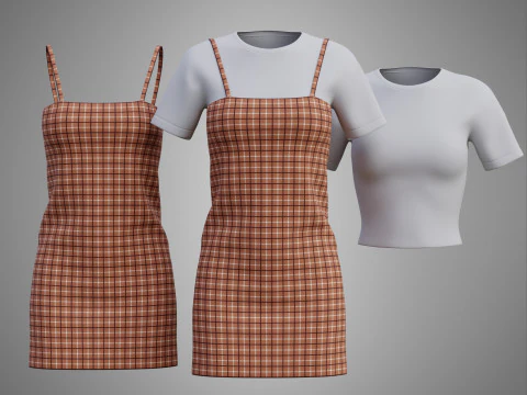 Camiseta lisa e vestido camisola xadrez - Roupas 3D Modelo 3D