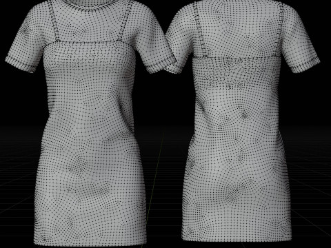 Solid T-shirt and Plaid Camisole dress Outfit - 3D Clothing 3D Model