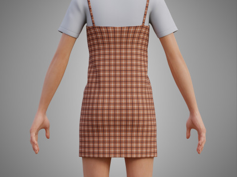 Solid T-shirt and Plaid Camisole dress Outfit - 3D Clothing 3D Model