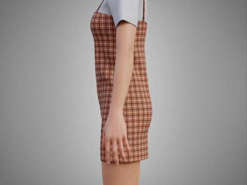 Solid T-shirt and Plaid Camisole dress Outfit - 3D Clothing 3D Model