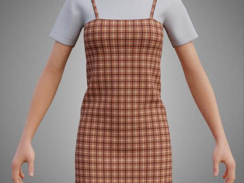 Solid T-shirt and Plaid Camisole dress Outfit - 3D Clothing 3D Model