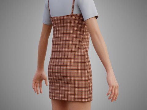 Solid T-shirt and Plaid Camisole dress Outfit - 3D Clothing 3D Model