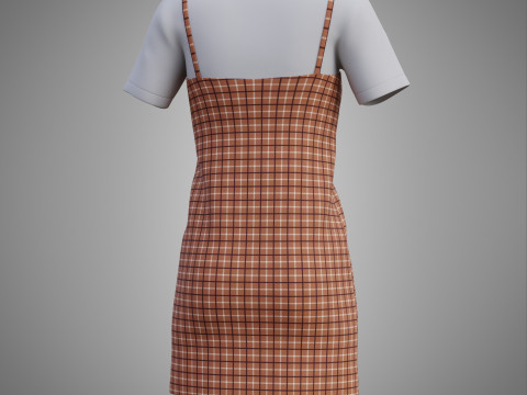 Solid T-shirt and Plaid Camisole dress Outfit - 3D Clothing 3D Model