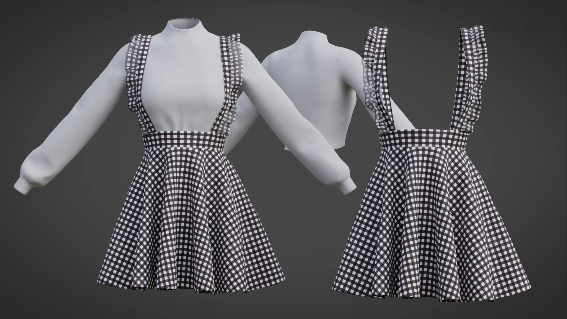 Check Pinafore Dress And Sweater - Jumper Clothing Model 3D Model .c4d .max .obj .3ds .fbx .stl .blend 