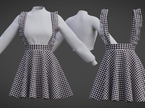 Check Pinafore 드레스와 스웨터 - 점퍼 의류 모델 3D 모델