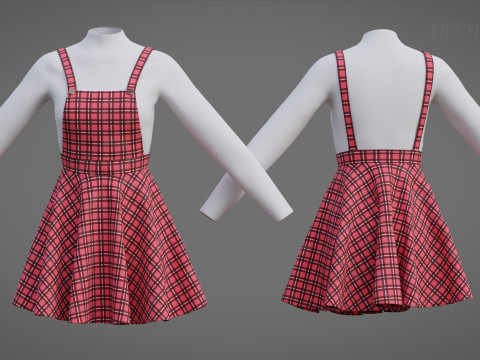 Check dungaree outfit - female pinafore dress and turtleneck sweater model 3D Model