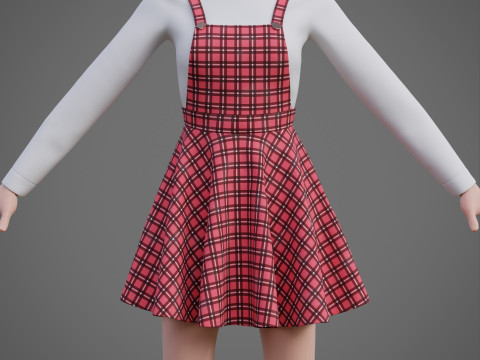 Check dungaree outfit - female pinafore dress and turtleneck sweater model 3D Model