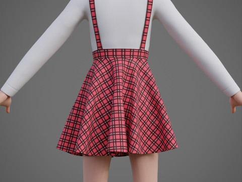 Check dungaree outfit - female pinafore dress and turtleneck sweater model 3D Model