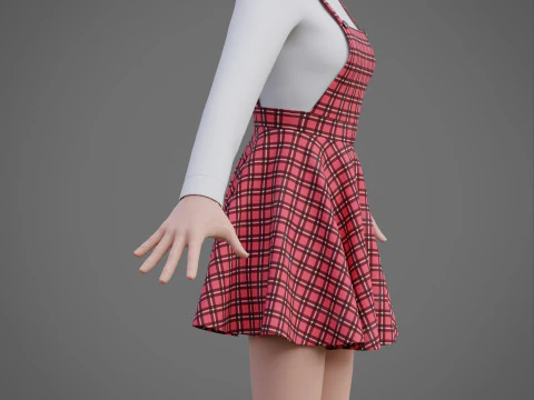 Check dungaree outfit - female pinafore dress and turtleneck sweater model 3D Model