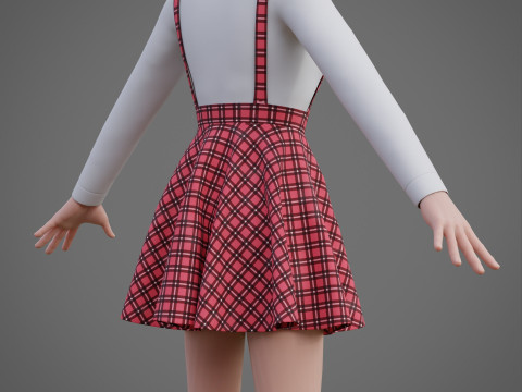 Check dungaree outfit - female pinafore dress and turtleneck sweater model 3D Model