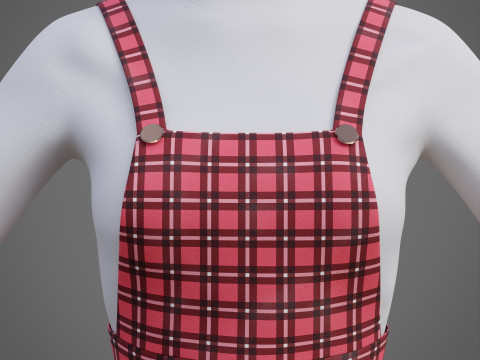 Check dungaree outfit - female pinafore dress and turtleneck sweater model 3D Model
