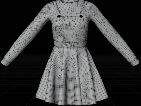 Check dungaree outfit - female pinafore dress and turtleneck sweater model 3D Model
