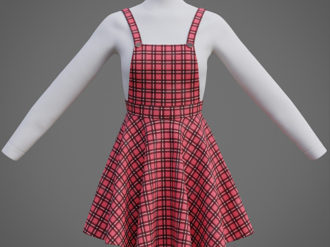 Check dungaree outfit - female pinafore dress and turtleneck sweater model 3D Model