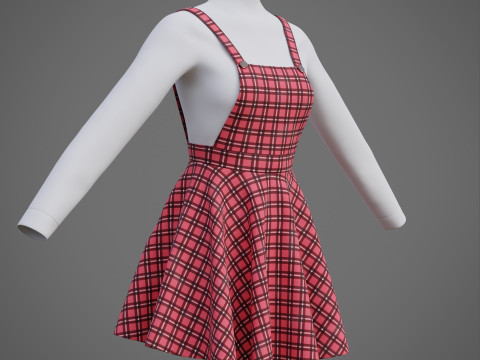 Check dungaree outfit - female pinafore dress and turtleneck sweater model 3D Model