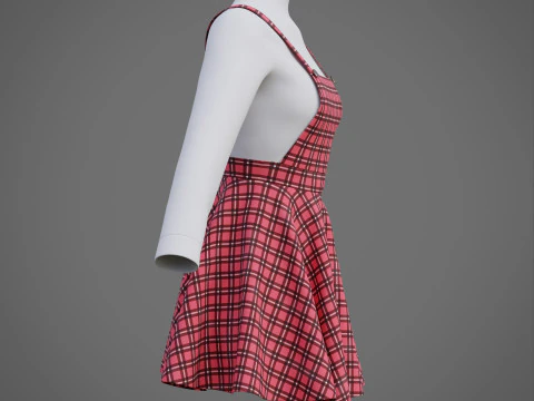 Check dungaree outfit - female pinafore dress and turtleneck sweater model 3D Model