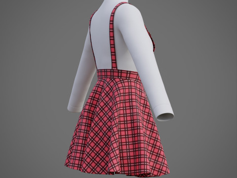 Check dungaree outfit - female pinafore dress and turtleneck sweater model 3D Model