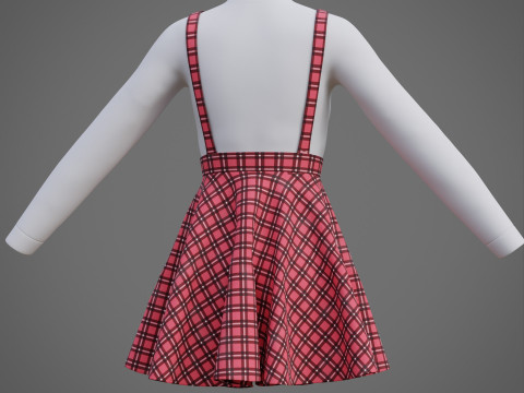 Check dungaree outfit - female pinafore dress and turtleneck sweater model 3D Model