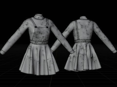Check dungaree outfit - female pinafore dress and turtleneck sweater model 3D Model