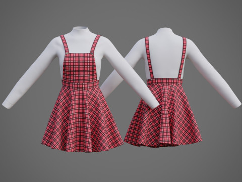 Check dungaree outfit - female pinafore dress and turtleneck sweater model 3D Model