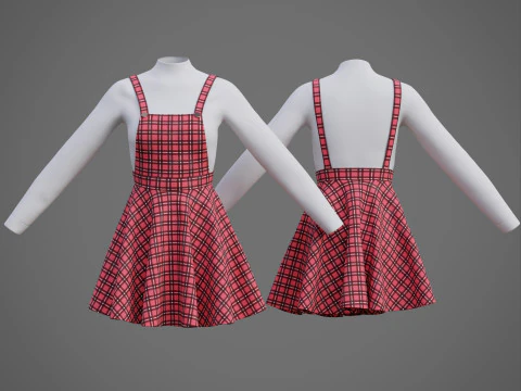 Check dungaree outfit - female pinafore dress and turtleneck sweater model 3D Model