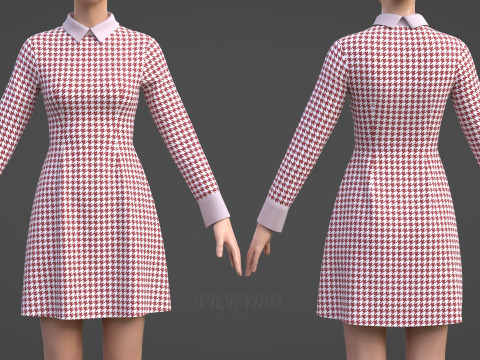 Damska sukienka biurowa w pepitkę - model odzieży 3D Model 3D
