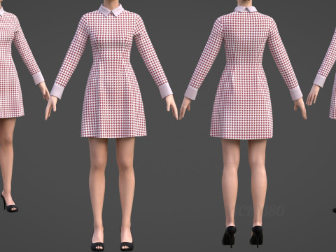 Womens Houndstooth Pattern Office Dress - 3D Clothing Model 3D Model