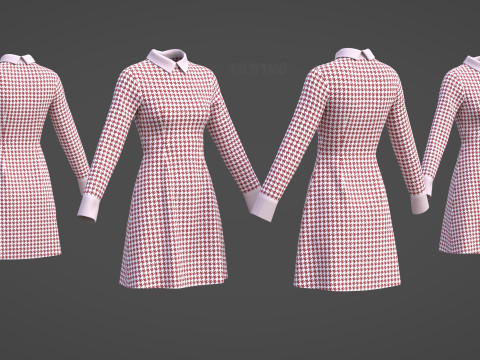 Womens Houndstooth Pattern Office Dress - 3D Clothing Model 3D Model