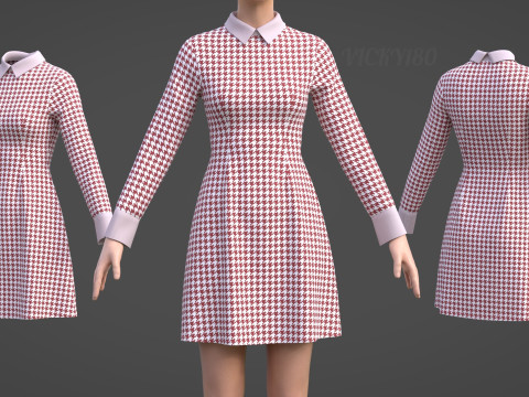 Womens Houndstooth Pattern Office Dress - 3D Clothing Model 3D Model