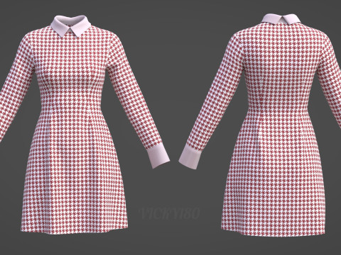 Womens Houndstooth Pattern Office Dress - 3D Clothing Model 3D Model