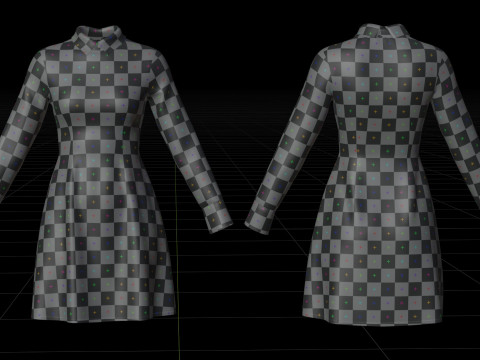 Womens Houndstooth Pattern Office Dress - 3D Clothing Model 3D Model
