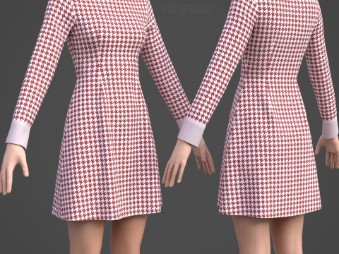 Womens Houndstooth Pattern Office Dress - 3D Clothing Model 3D Model