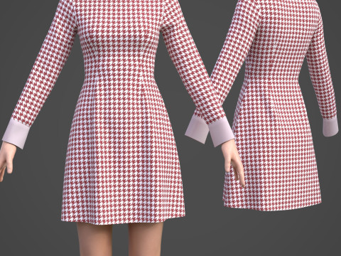 Womens Houndstooth Pattern Office Dress - 3D Clothing Model 3D Model