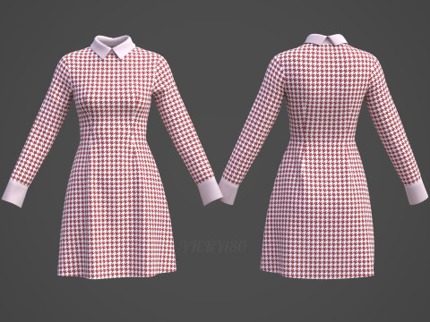 Womens Houndstooth Pattern Office Dress - 3D Clothing Model 3D Model