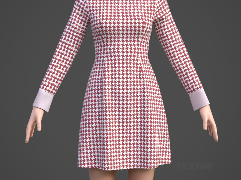 Womens Houndstooth Pattern Office Dress - 3D Clothing Model 3D Model