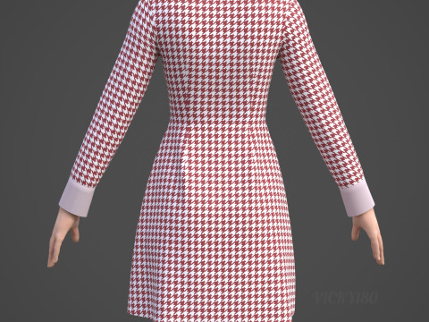 Womens Houndstooth Pattern Office Dress - 3D Clothing Model 3D Model