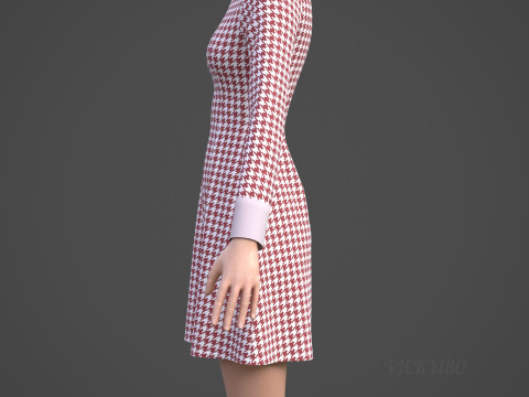 Womens Houndstooth Pattern Office Dress - 3D Clothing Model 3D Model