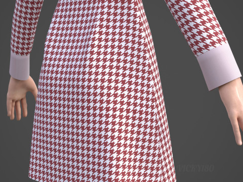Womens Houndstooth Pattern Office Dress - 3D Clothing Model 3D Model