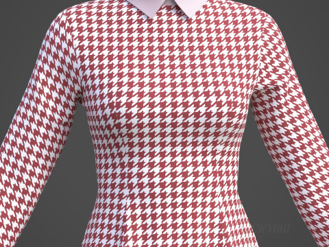 Womens Houndstooth Pattern Office Dress - 3D Clothing Model 3D Model