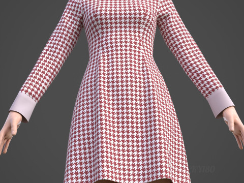 Womens Houndstooth Pattern Office Dress - 3D Clothing Model 3D Model