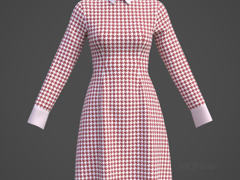 Womens Houndstooth Pattern Office Dress - 3D Clothing Model 3D Model