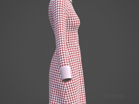 Womens Houndstooth Pattern Office Dress - 3D Clothing Model 3D Model