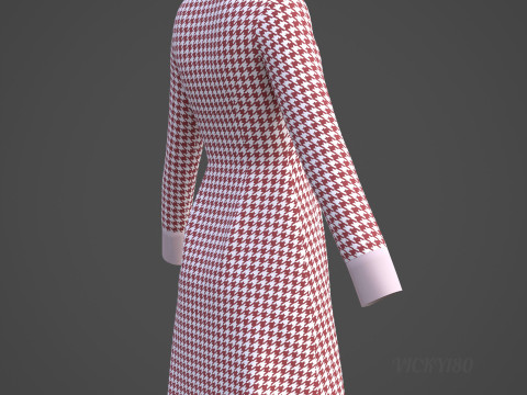 Womens Houndstooth Pattern Office Dress - 3D Clothing Model 3D Model
