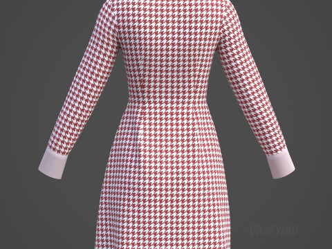 Womens Houndstooth Pattern Office Dress - 3D Clothing Model 3D Model