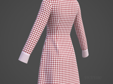 Womens Houndstooth Pattern Office Dress - 3D Clothing Model 3D Model