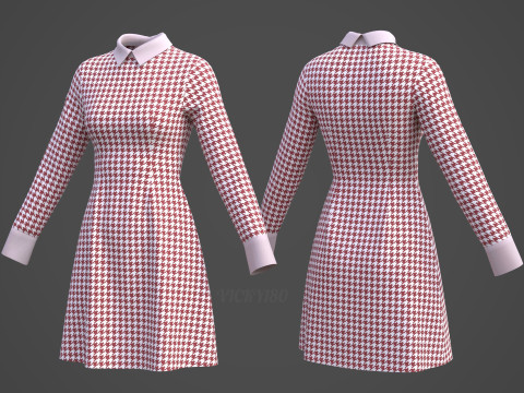 Womens Houndstooth Pattern Office Dress - 3D Clothing Model 3D Model